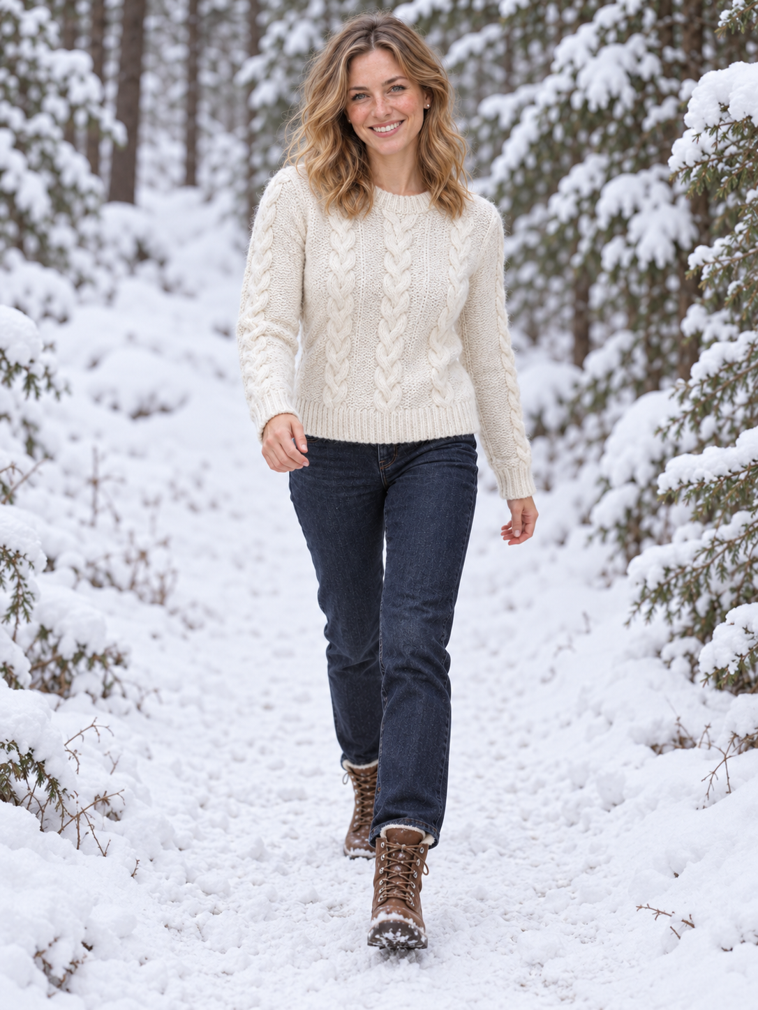 Alva Zopfstrick-Pullover Creme - Ganzkörperansicht