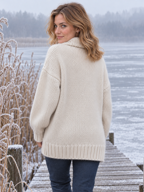 Frida Grobstrick-Rollkragenpullover Ecru - Rückansicht