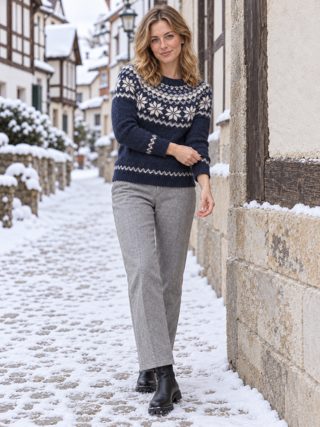 Liv Norweger-Pullover Navy - Ganzkörperansicht